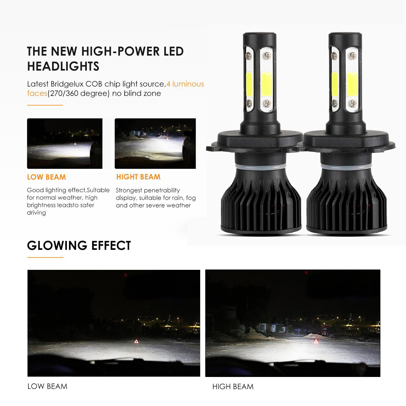 4-sides 9003 H4 LED Headlight Bulbs Kit 1000W 1000000LM Hi/Lo Beam Super Bright