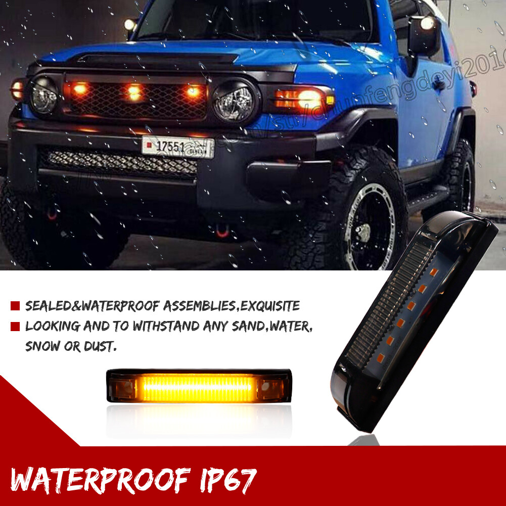 Smoke Lens Amber LED Front Grille Running Lights Kit For 07-14 Toyota FJ Cruiser