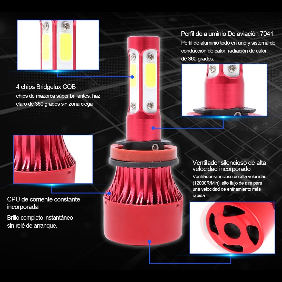 2024 H11 LED Headlight 6000K 2000W 300000LM 4-Side Low Beam bulbs High Power