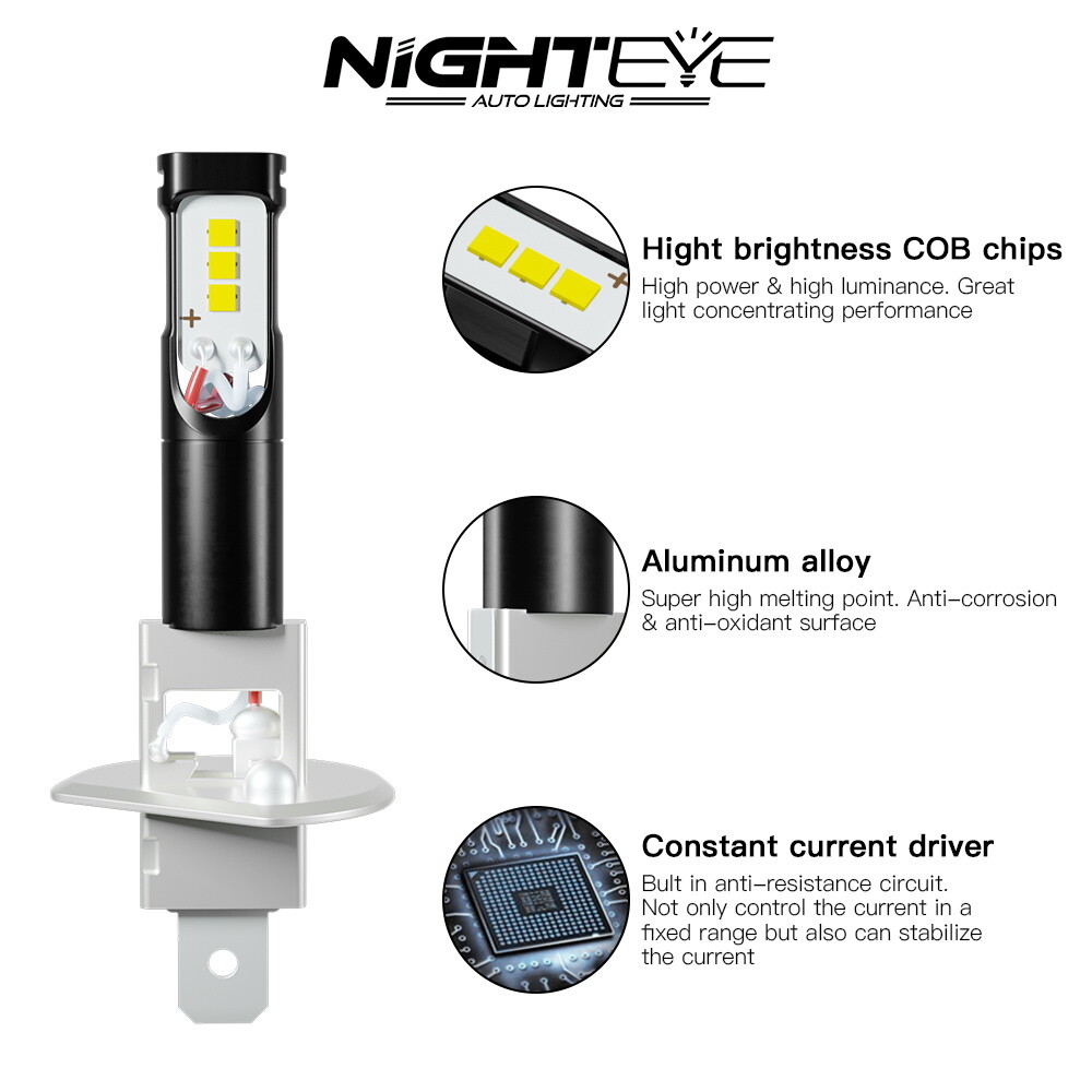 2x NIGHTEYE H1 LED Headlight Fog Driving Light Bulb 6000K High Bright Xenon Lamp