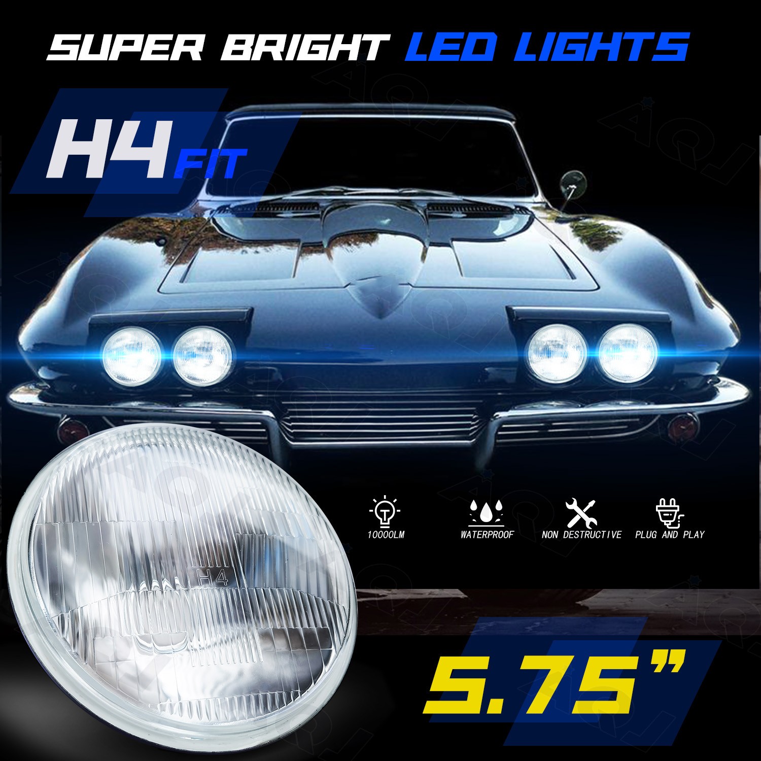 For Chevrolet K20 Pickup 1960-1961 4PCS 5.75″ Round LED Headlights Hi-Lo Beam