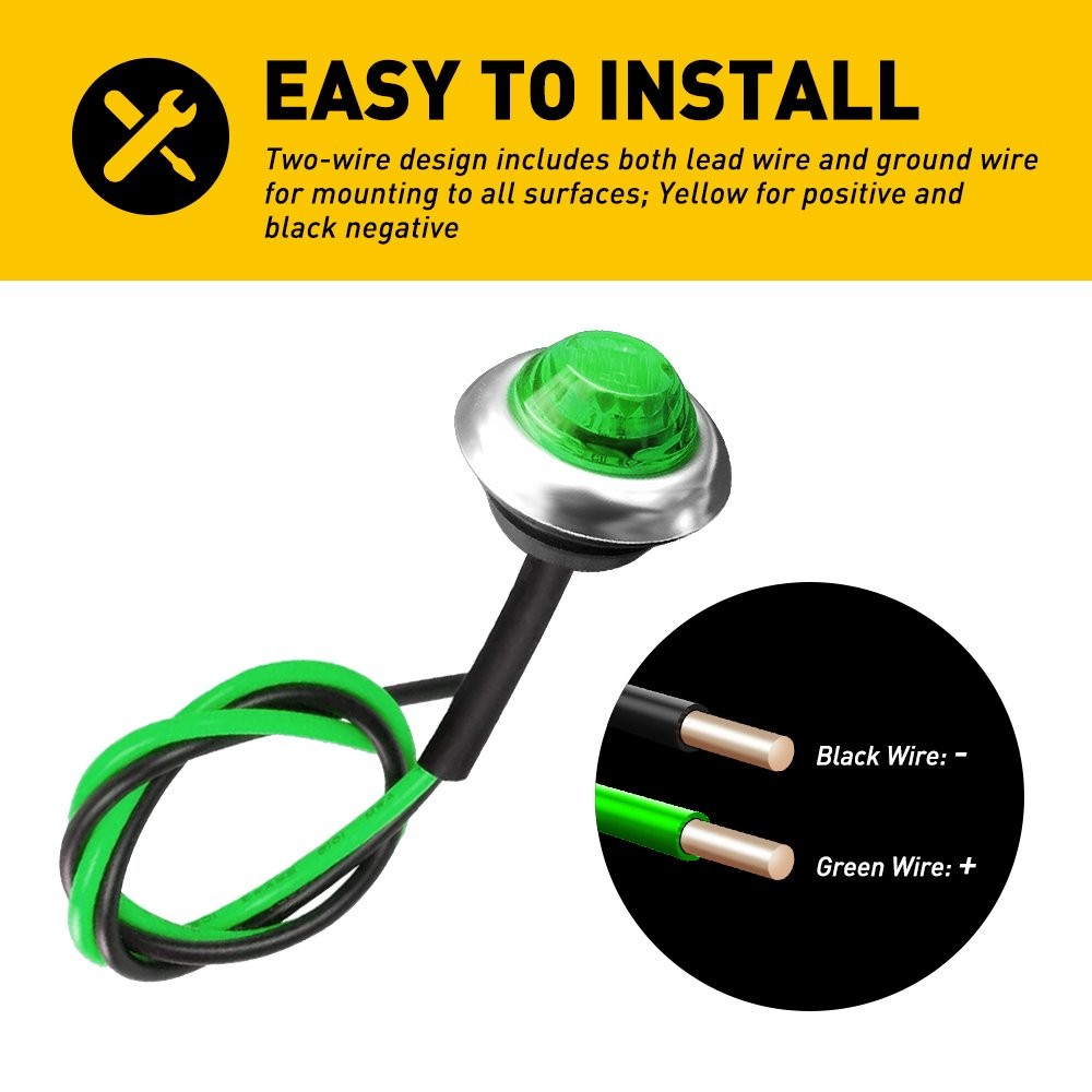 100x Green 3/4″ Bullet Round LED Side Marker Light Lamp For 12V Trailer Truck RV