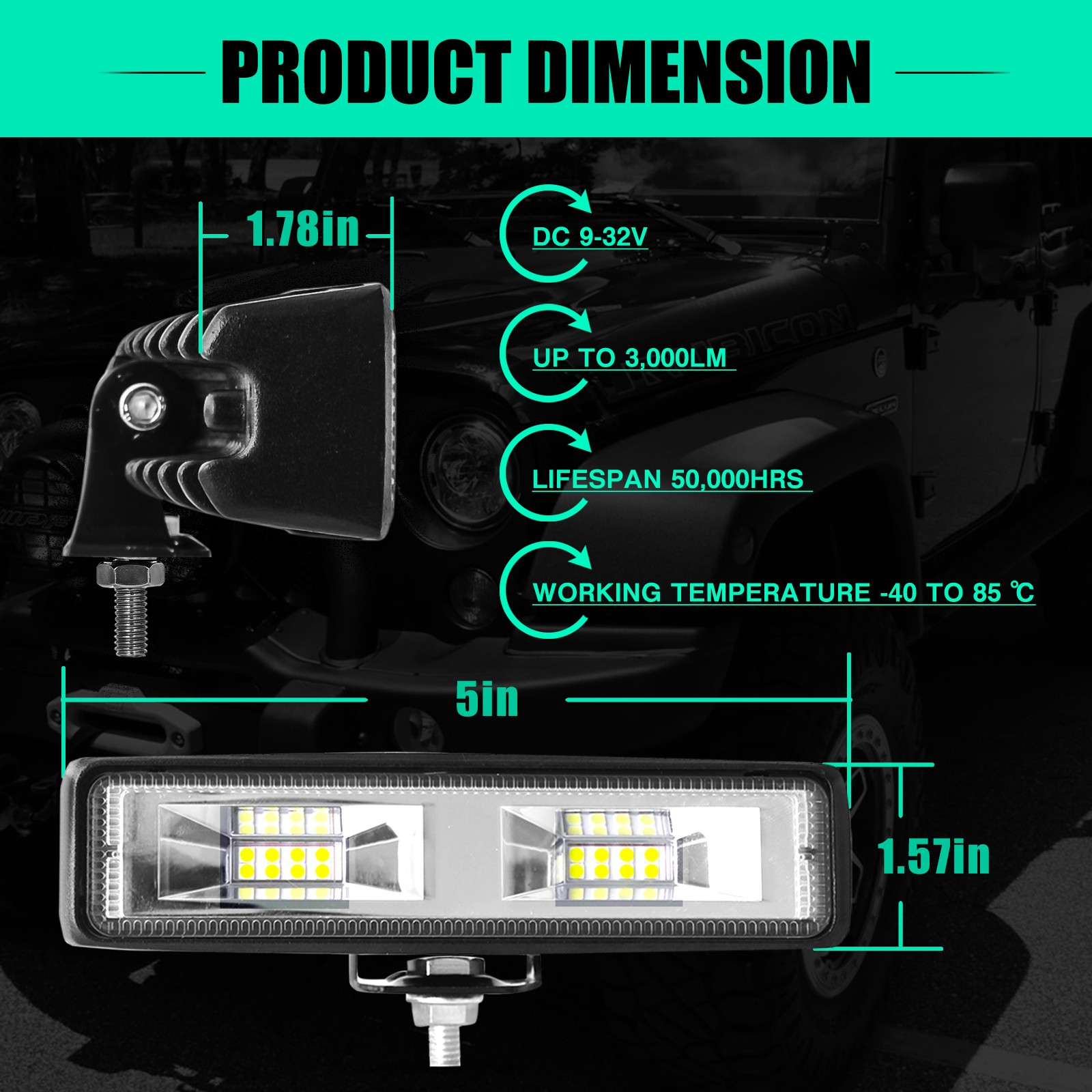 2x 6inch 48W LED Work Light Bar Flood Fog Lamp Offroad Driving Truck SUV ATV 4WD