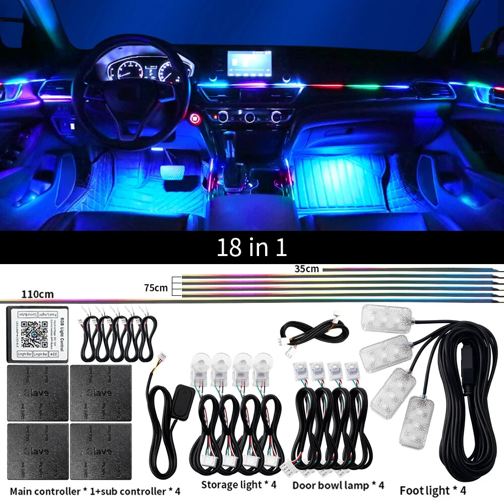 18 in 1 Symphony RGB Car Atmosphere LED Acrylic Guide Fiber Optic Ambient Light