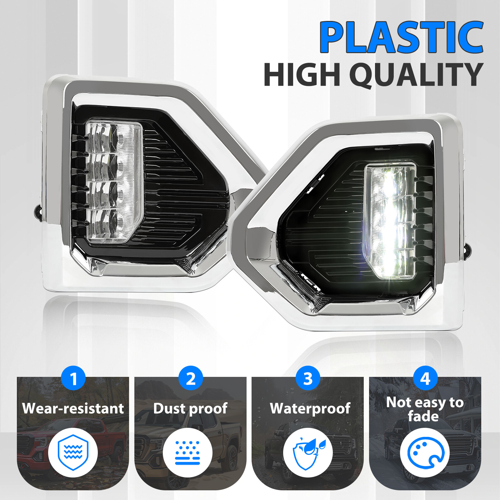 Fog Lights Lamp LED W/Chrome Bezels For GMC Sierra 1500 Denali 2019-2022