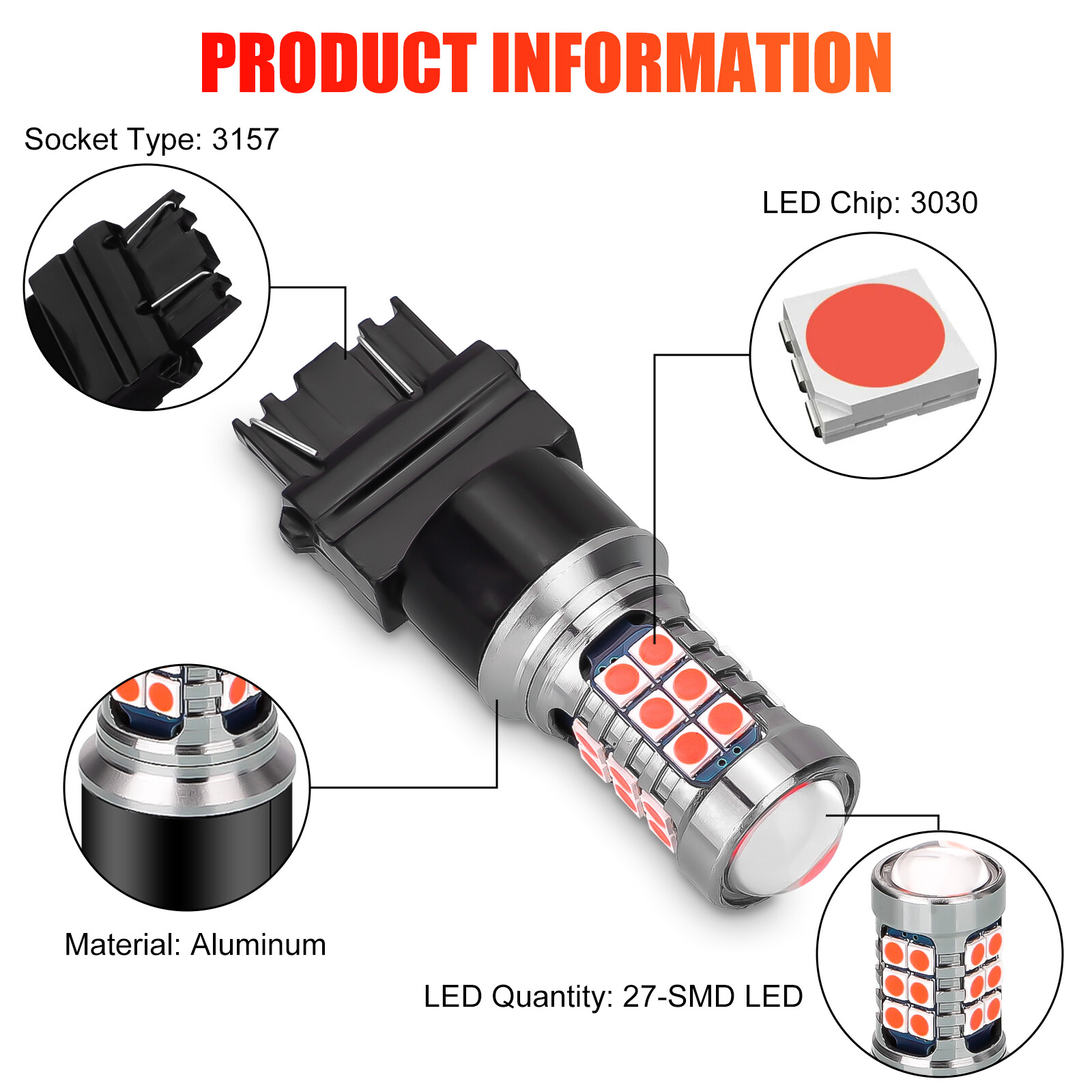 4PCS 3157 LED Red Strobe Flash Blinking Brake Stop Tail Light Parking Bulb Lamp