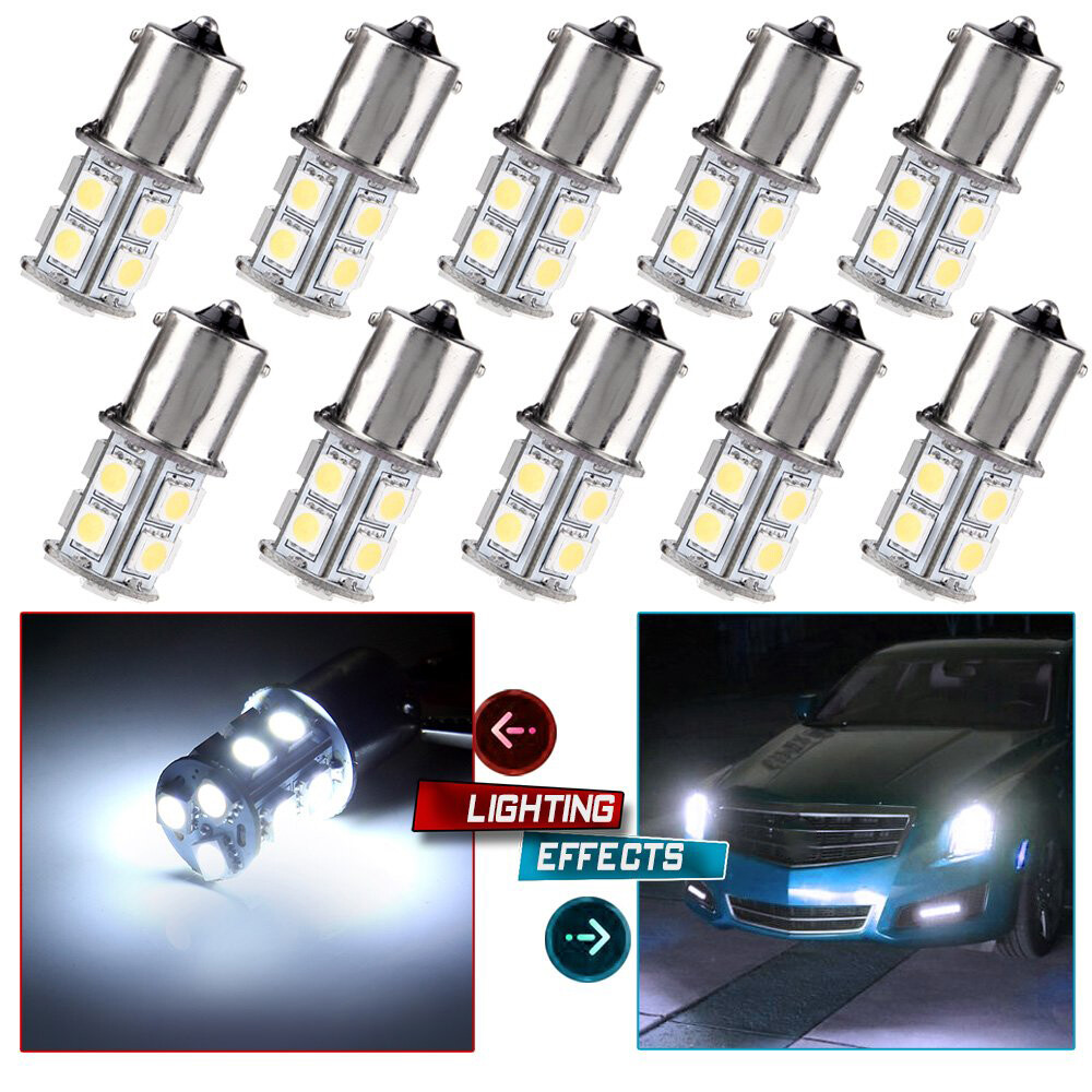 10x Super Bright White 1156 RV Trailer 13-SMD LED 1141 Interior Light Bulbs Lamp