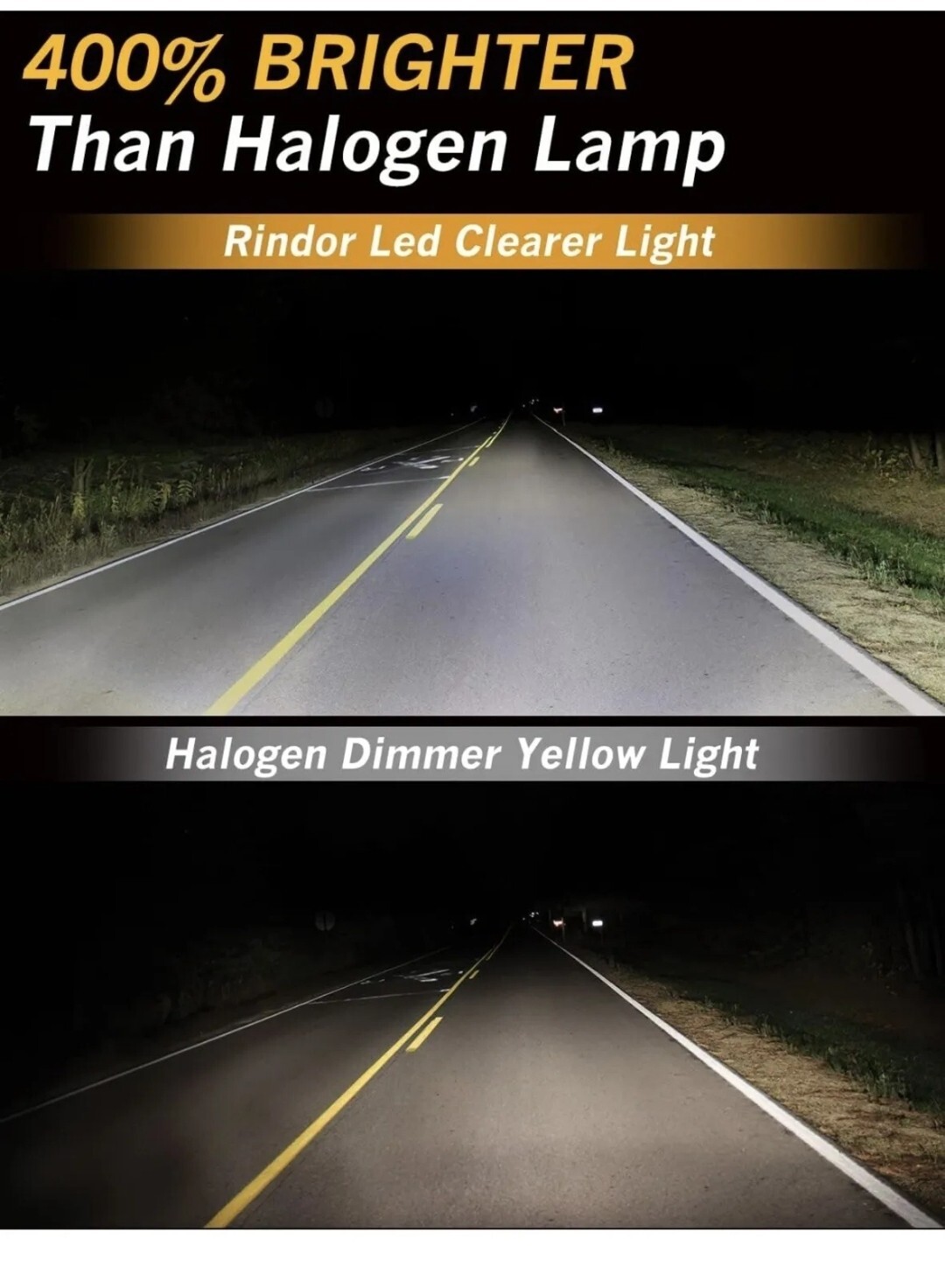NEW Rindor H11/H9/H8 Low/High Beam 9005/HB3 Beam LED Headlight Bulb 4 Pack