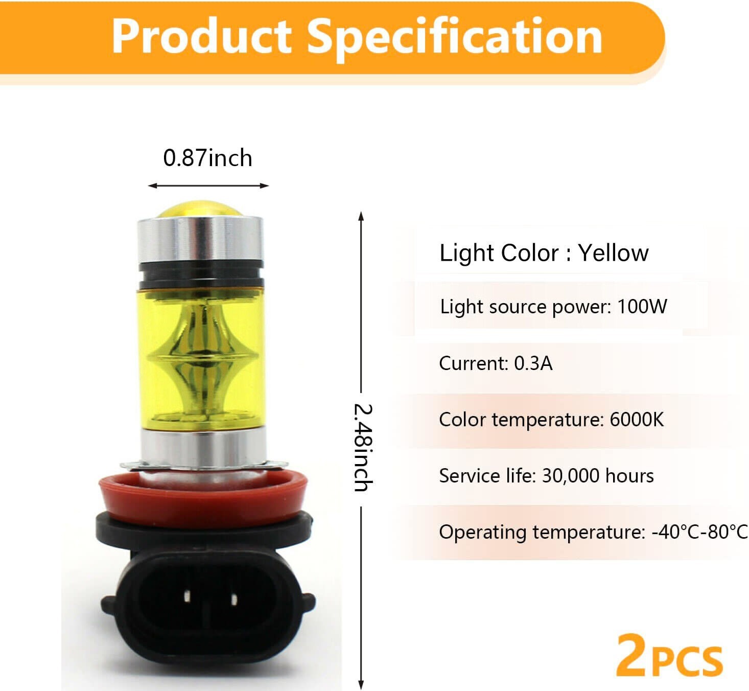 2 Pack H8 H11 LED Fog Light Bulbs 6000K 1200LM Brightness Waterproof Plug & Play
