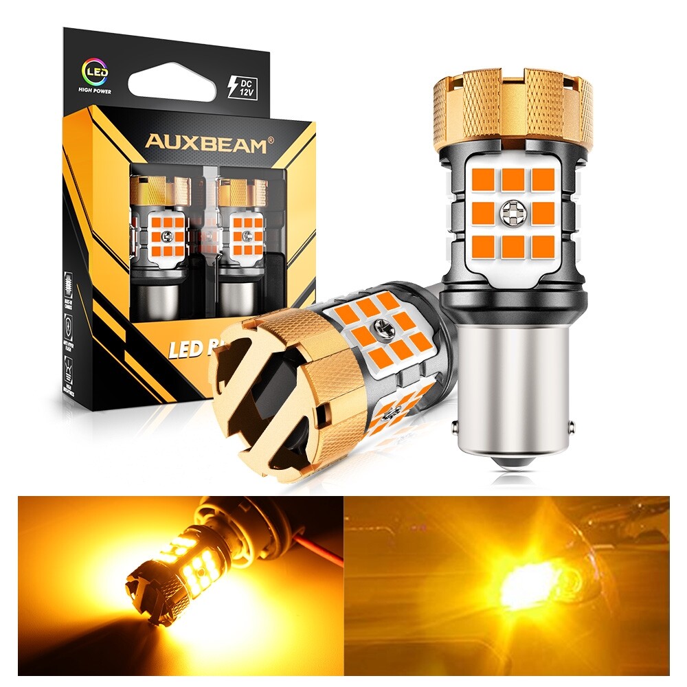AUXBEAM 1156 LED Turn Signal Light Bulb Canbus Error Free 3000K Amber 50W 8000LM