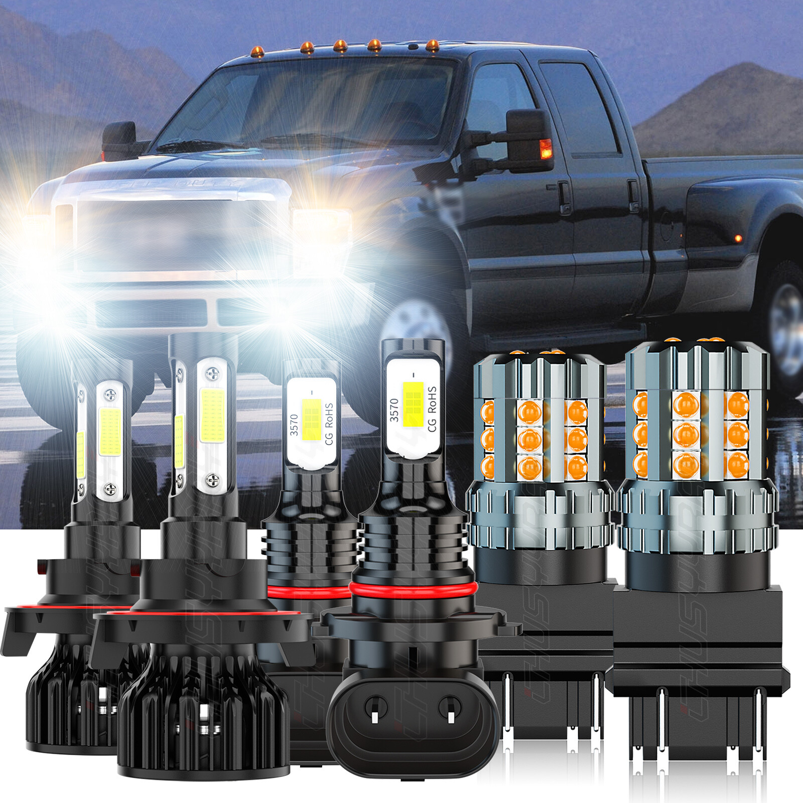 For Ford F250 F350 F450 F550 Super Duty 2005-2018 LED Headlight + Fog+Turn Bulbs