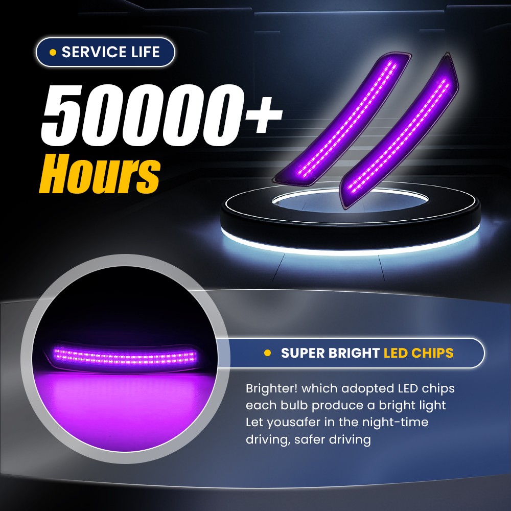 For 2016-22 2023 Chevy Camaro 4x Solid Purple LED Side Marker Lights Smoked Lens