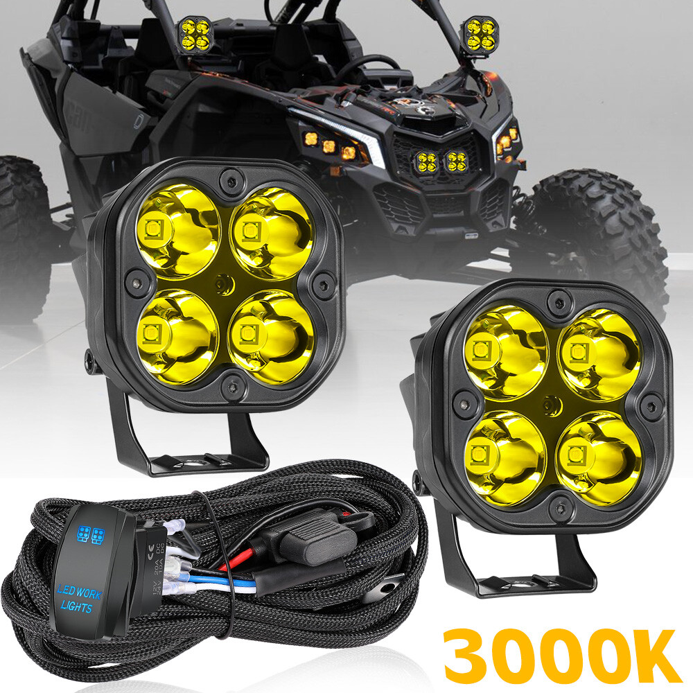 2x For Yamaha YXZ1000R LED Cube Work Light Bar Spot Pods+ Rocker Switch Wiring