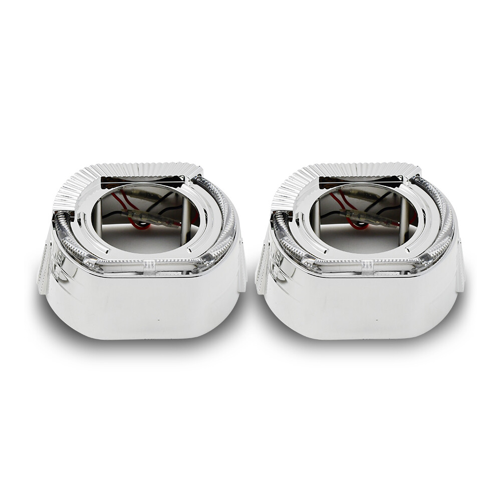 2x LED Angel Eyes Silver Black Shrouds Xenon LED Projector Lens Headlight DRL US