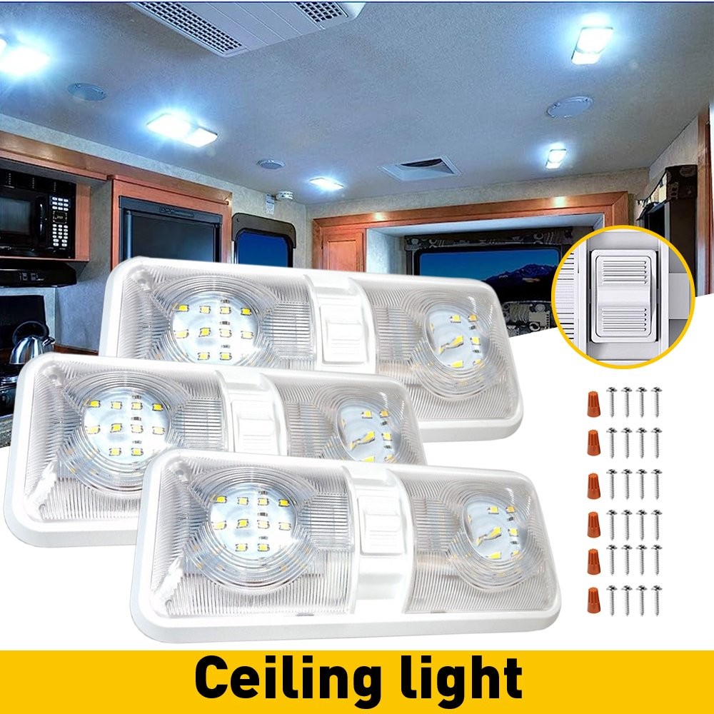 3PCS 12V LED RV Ceiling Interior Boat Light Camper Trailer Double Dome Frost