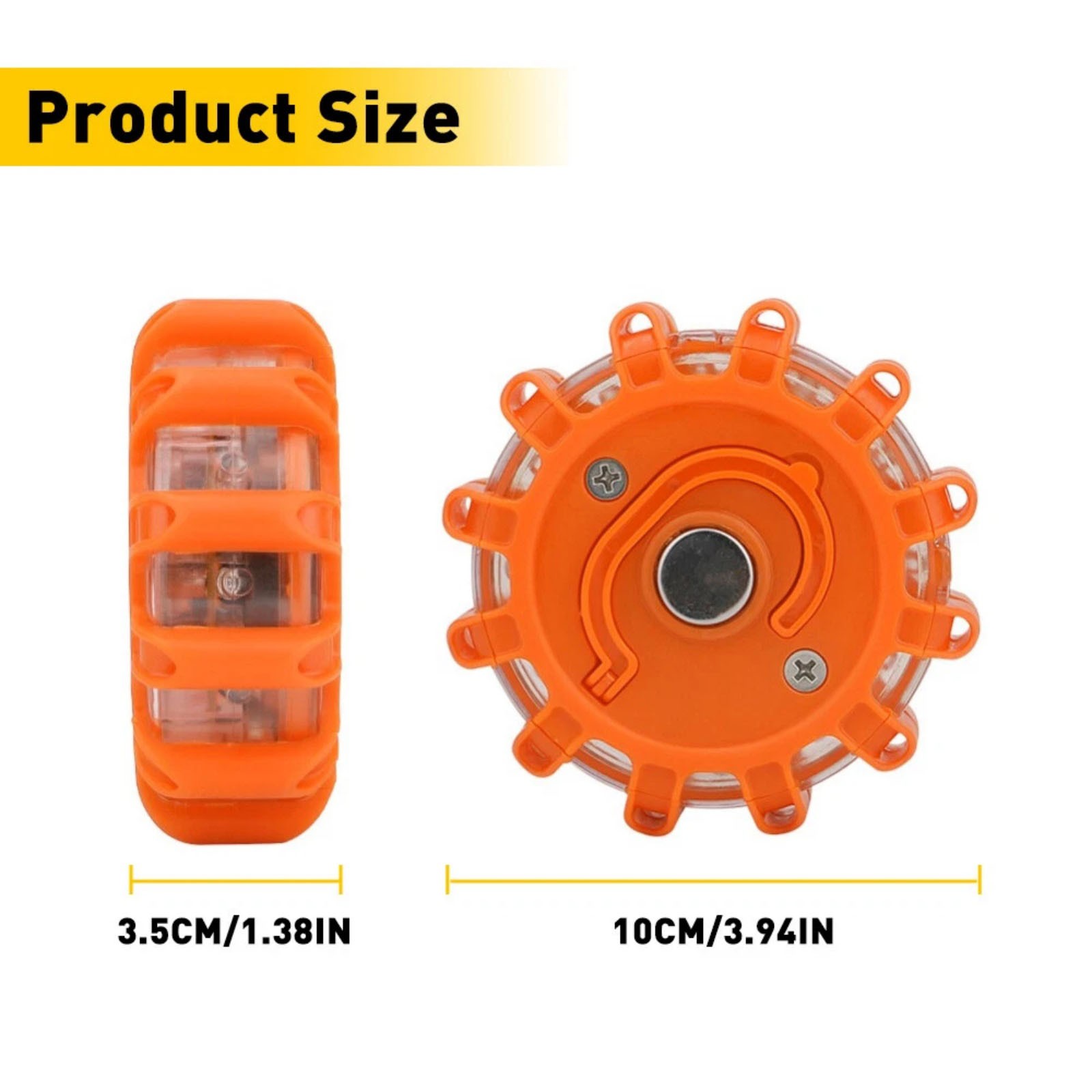 Emergency Road Flare Disc Light with 9 Warning Modes and 3 White LED Flashlight