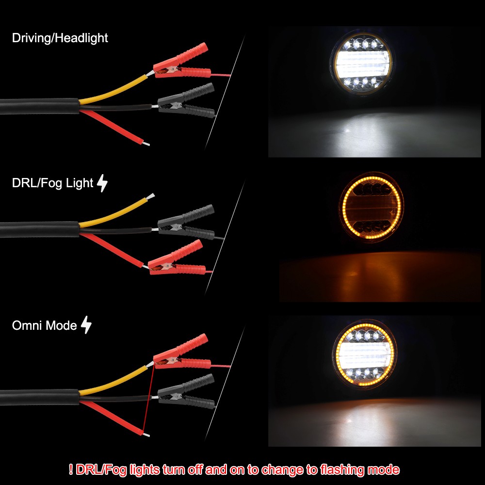 5″ White/Amber LED Work Light Bar Round Pods Fog Lamp Offroad Driving Strobe DRL