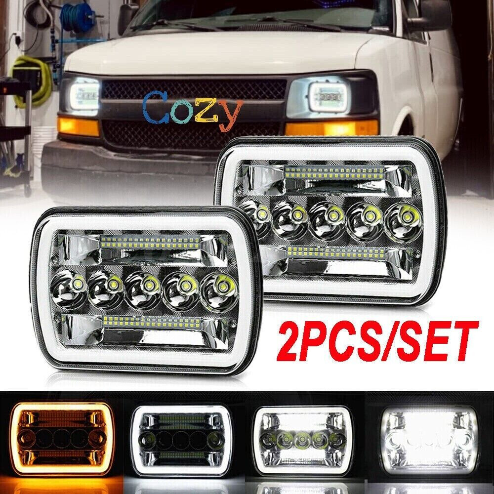For Chevy Express 1500 2500 3500 Cargo Van Pair 7×6 5×7 LED Headlights Hi/Lo DRL
