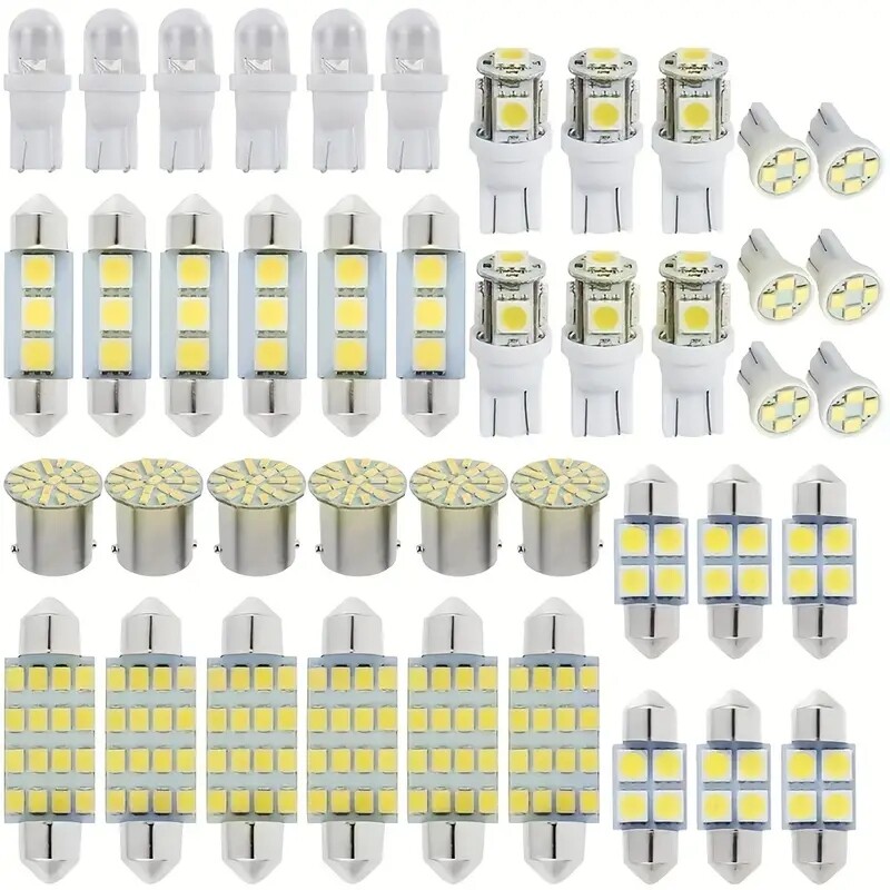 42PCS Car Interior Combo LED Map Dome Door Trunk License Plate Light Bulbs White