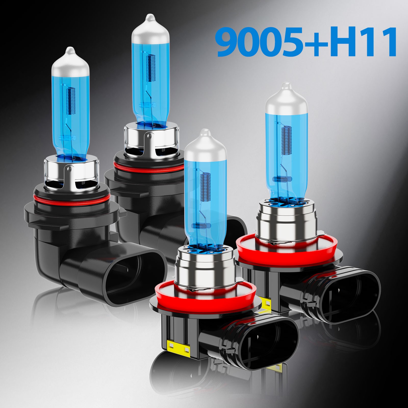 H11 + 9005 Halogen Headlight High Low Beam Bulbs Combo White Super Bright Kit