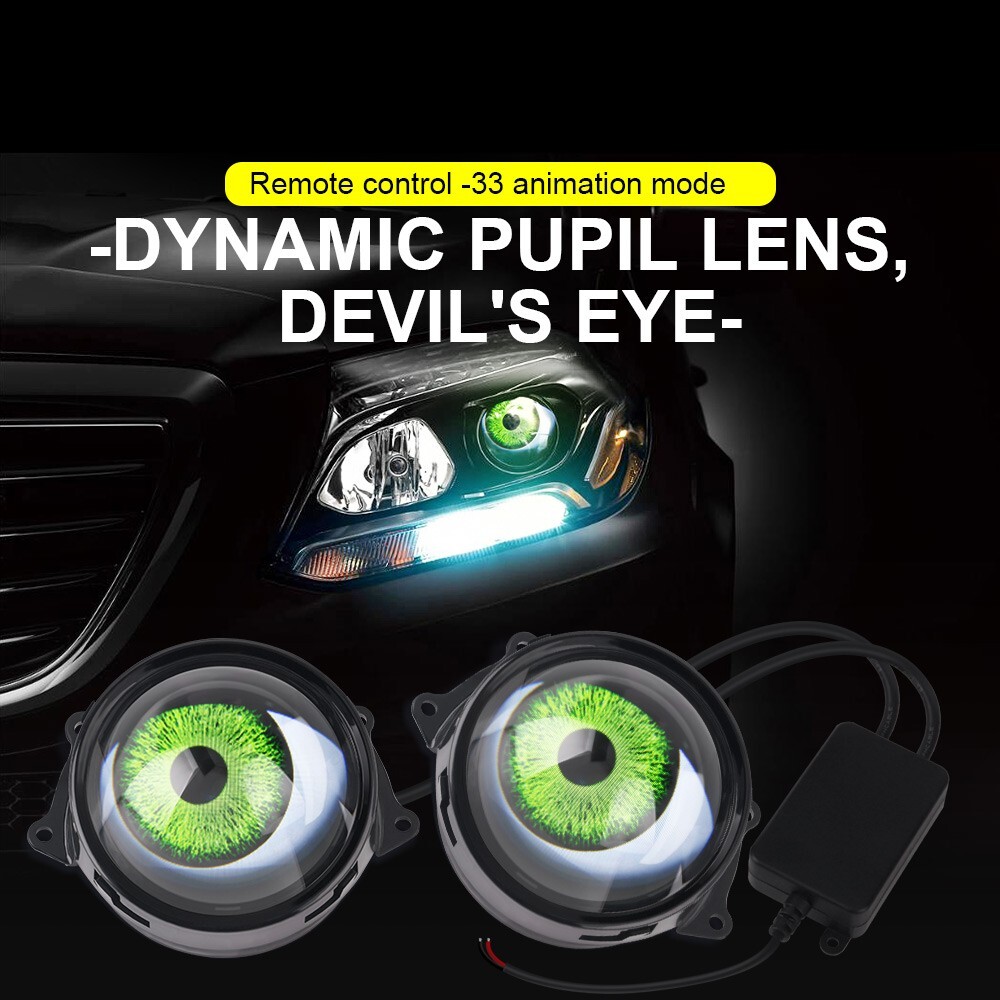 3″ LED Dynamic Devil Eyes Light 33 Modes 12V Remote Control Headlight Retrofit