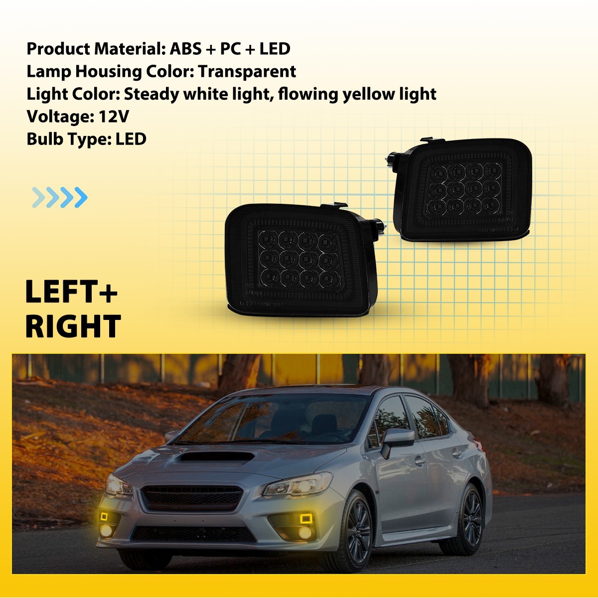 Solid White Sequential Amber LED DRL For Subaru WRX Premium 2015-21 Smoked/Clear