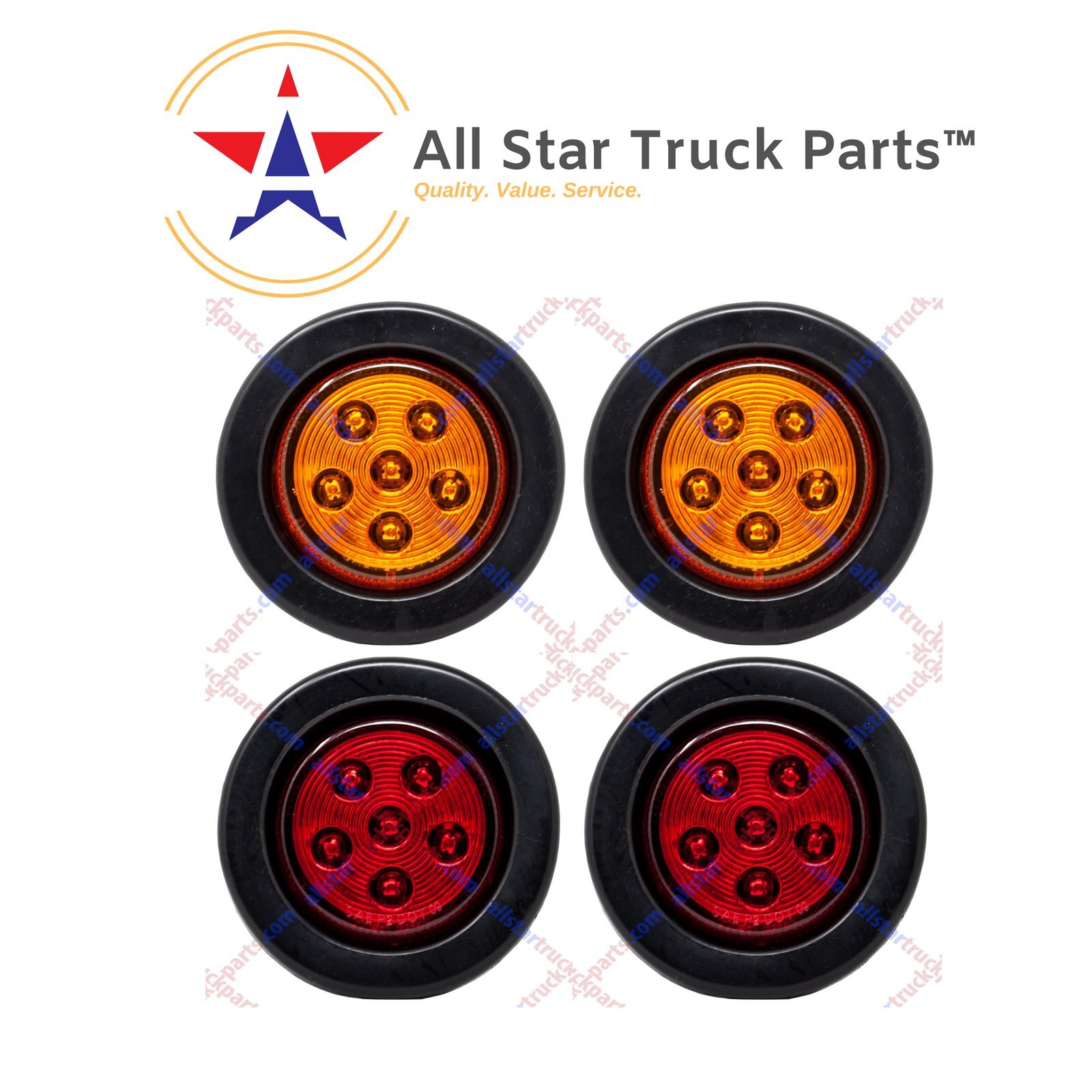2.5″ Round 6 LED Light Truck Trailer Side Marker Clearance Kit 2 Red & 2 Amber