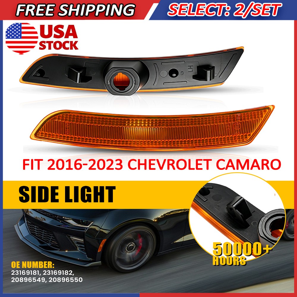 4Pc Side Marker Light Cover For 2016-23 Chevrolet Camaro Front Driver Passenger
