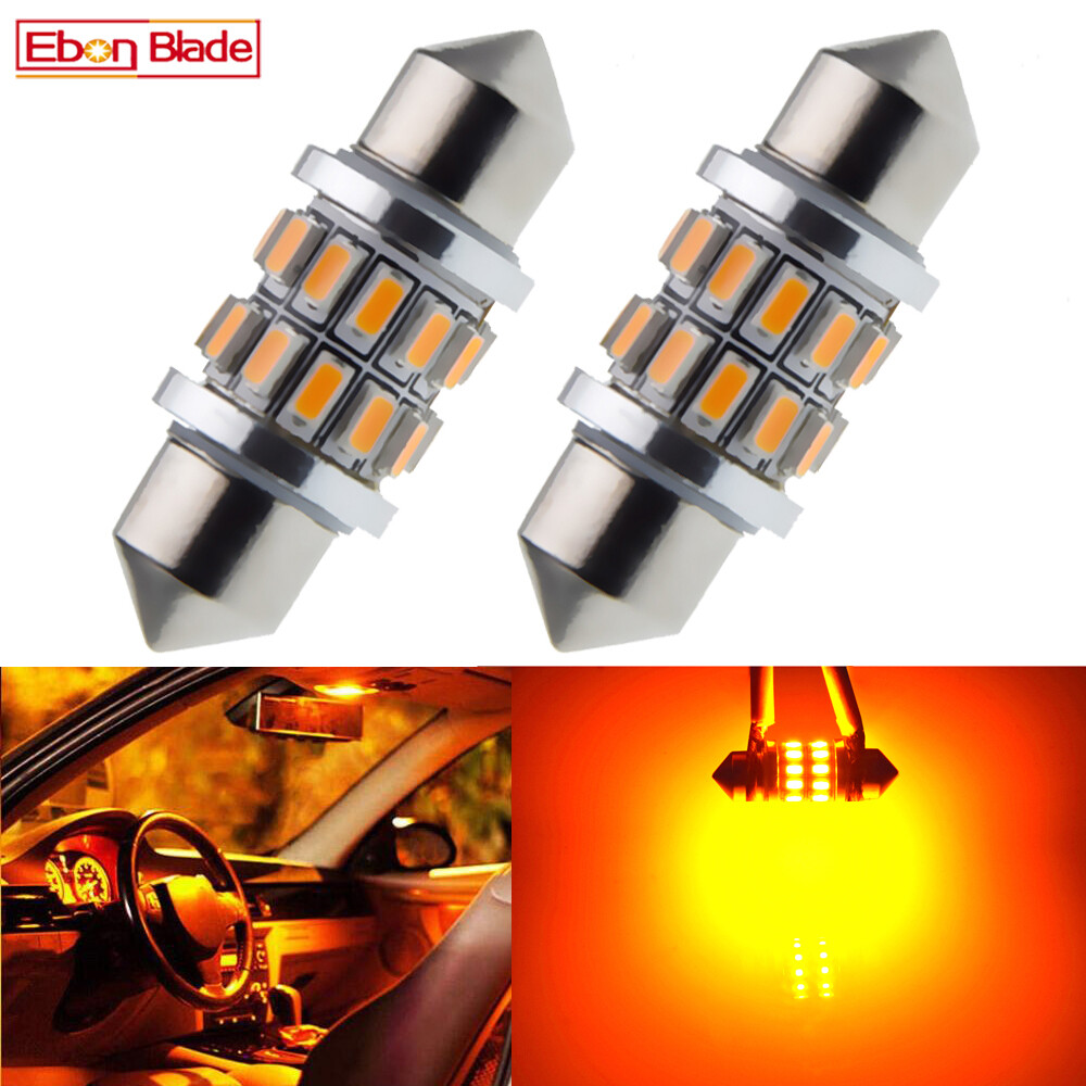 2 X 31mm C5W LED Bulbs For Car Festoon Dome Map Lights Amber Yellow Orange 12V
