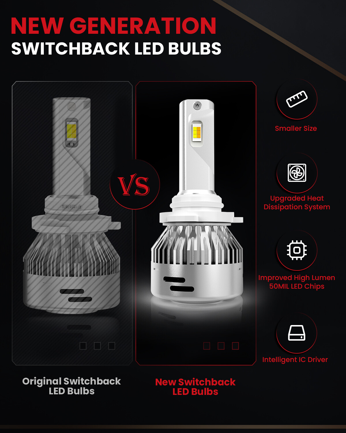 Switchback 9005 HB3 LED Headlight Bulbs High Beam White & Yellow Free Return