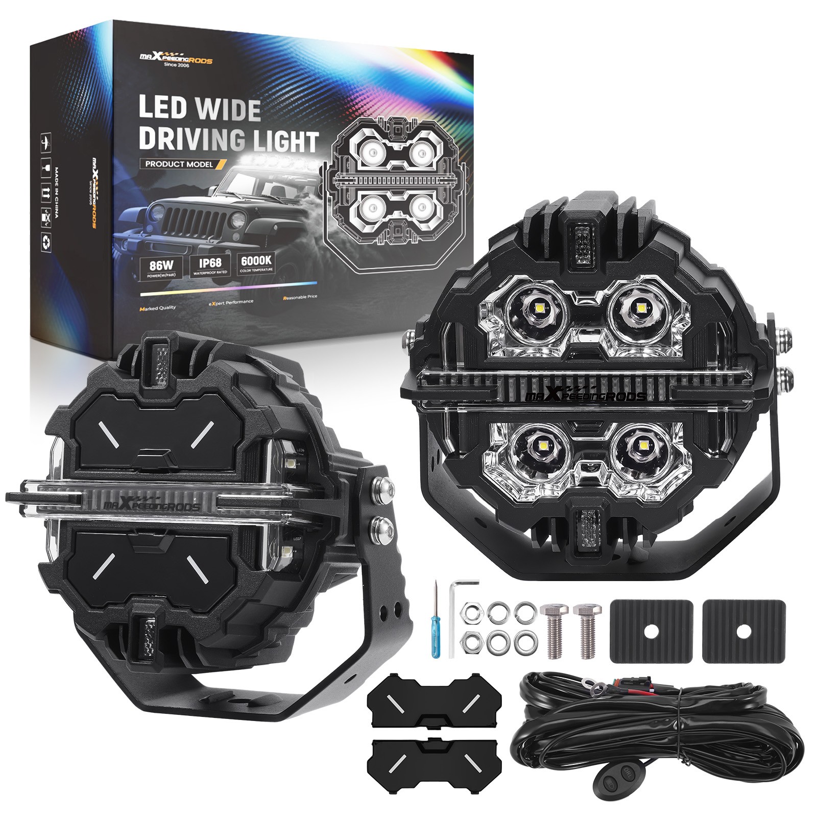 5inch LED Light Pods White + Amber DRL IP68 Waterproof Off Road Driving Lights