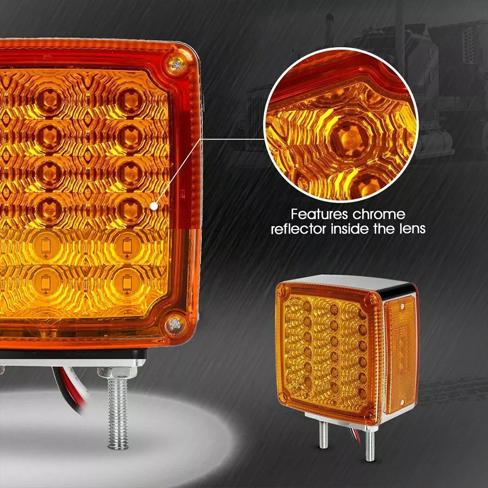 2X Amber+Red Square 39LED Double Face Stud Mount Cab Fender Turn Signal Lights