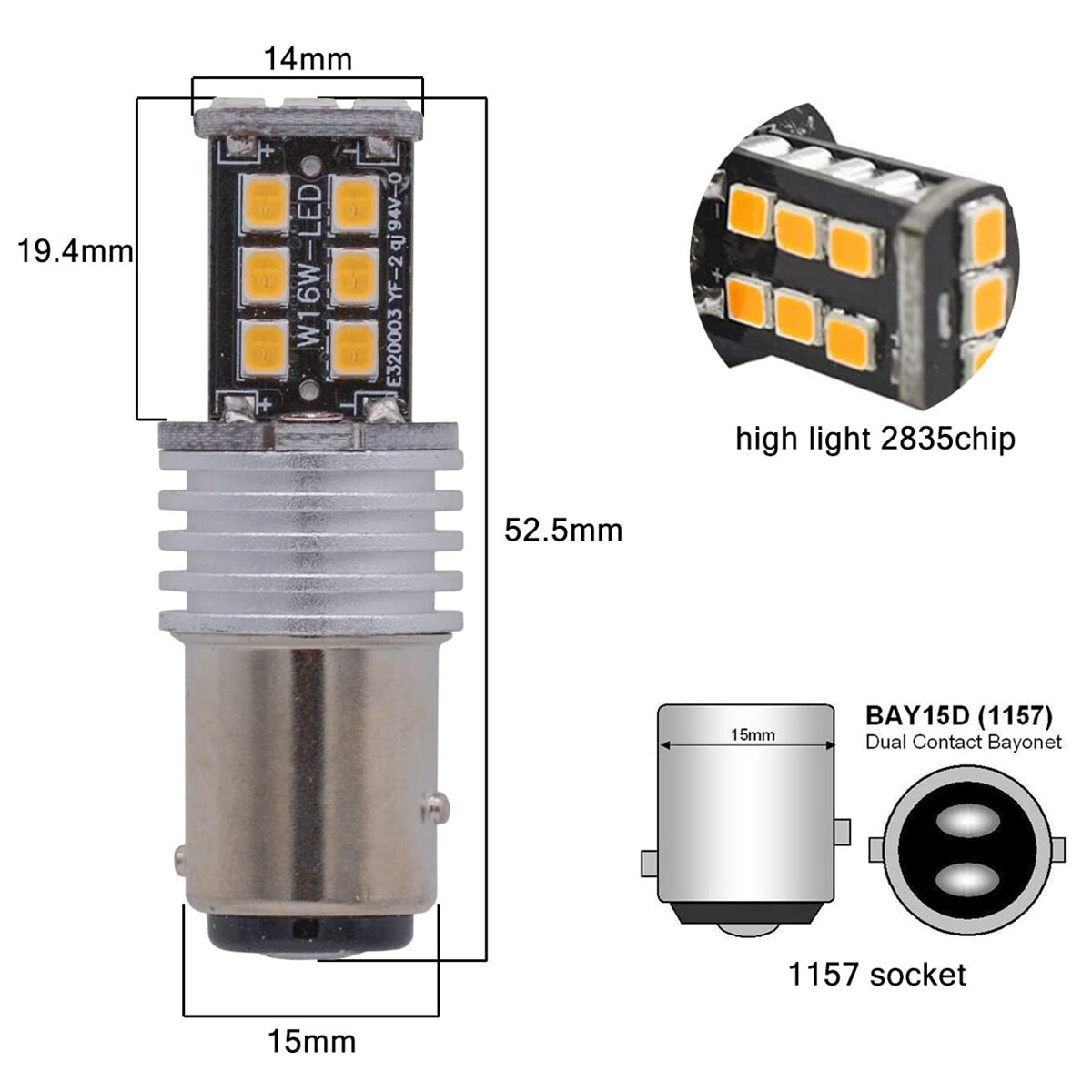 2x 1157 Amber Yellow LED Turn Signal Indicator Parking Light Bulbs CANBUS 15SMD