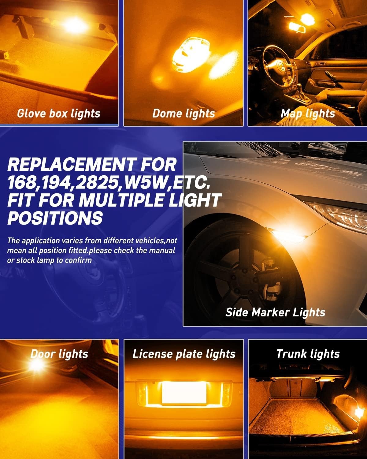 High-Performance 194 Amber T10 LED Bulbs – 50000 Hours Longevity, Easy Install