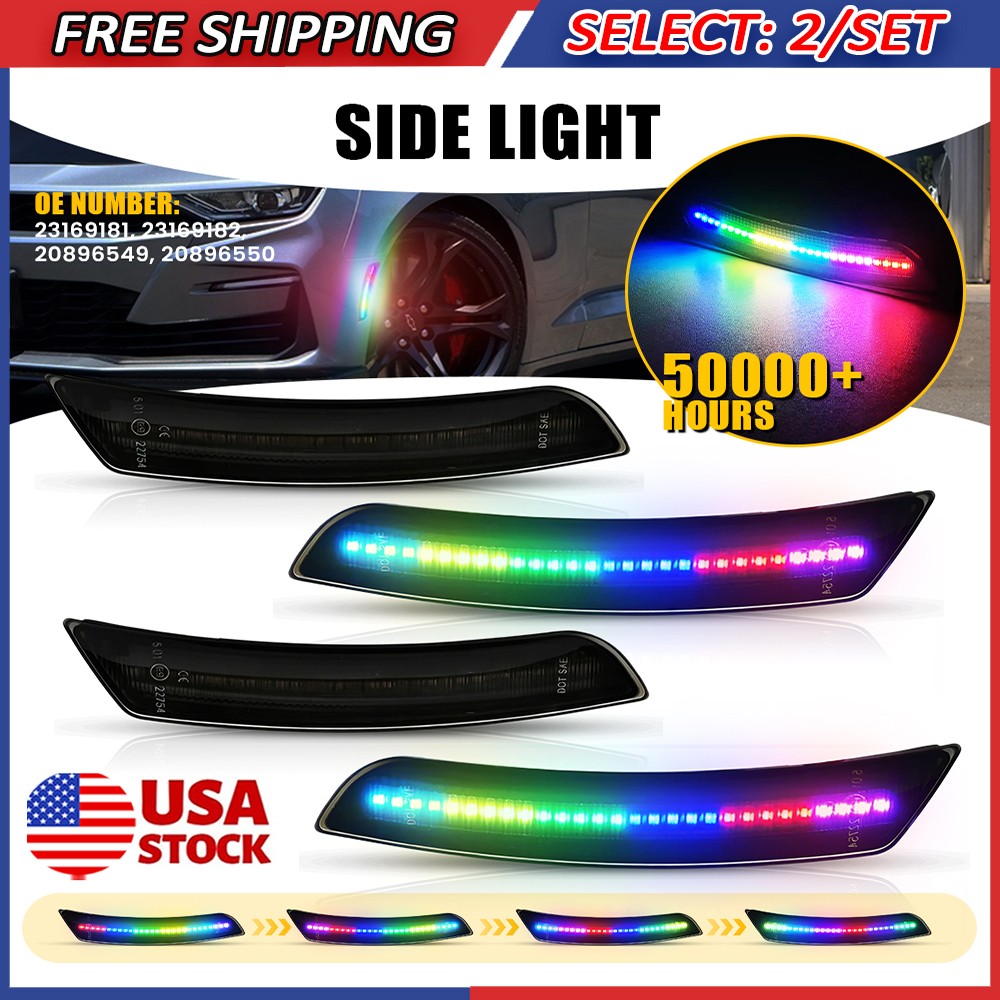 8x LED Side Marker Light Smoked Lens Front Rear For 2016-23 Chevrolet Camaro 12V