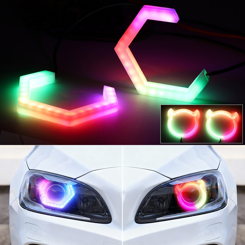 APP 2 in 1 Car RGB Heart LED Angel Eyes Halo Rings Headlight DRL Light Retrofit