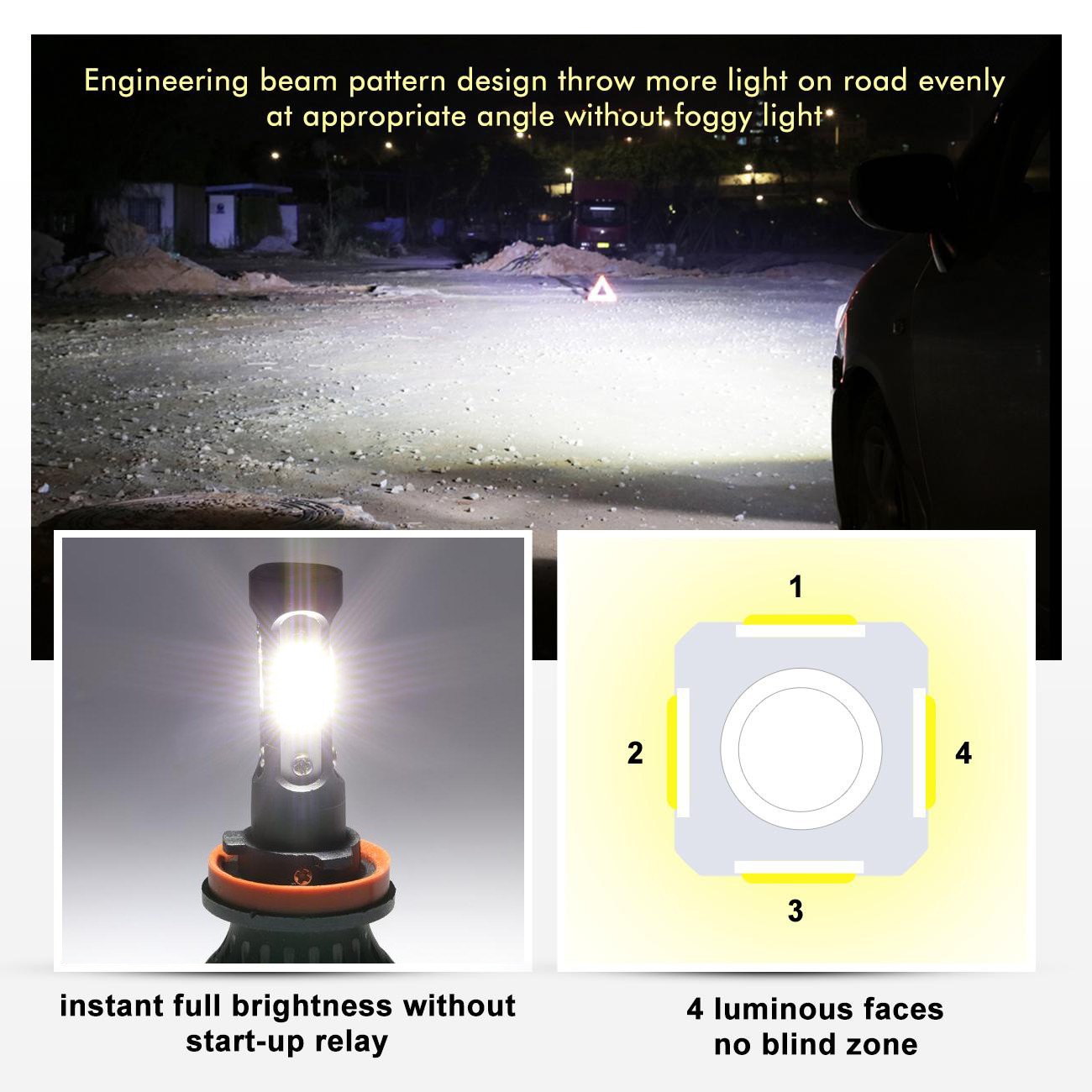 4-sides H11 LED Headlight Super Bright Bulbs Kit White 3600000LM High/Low Beam