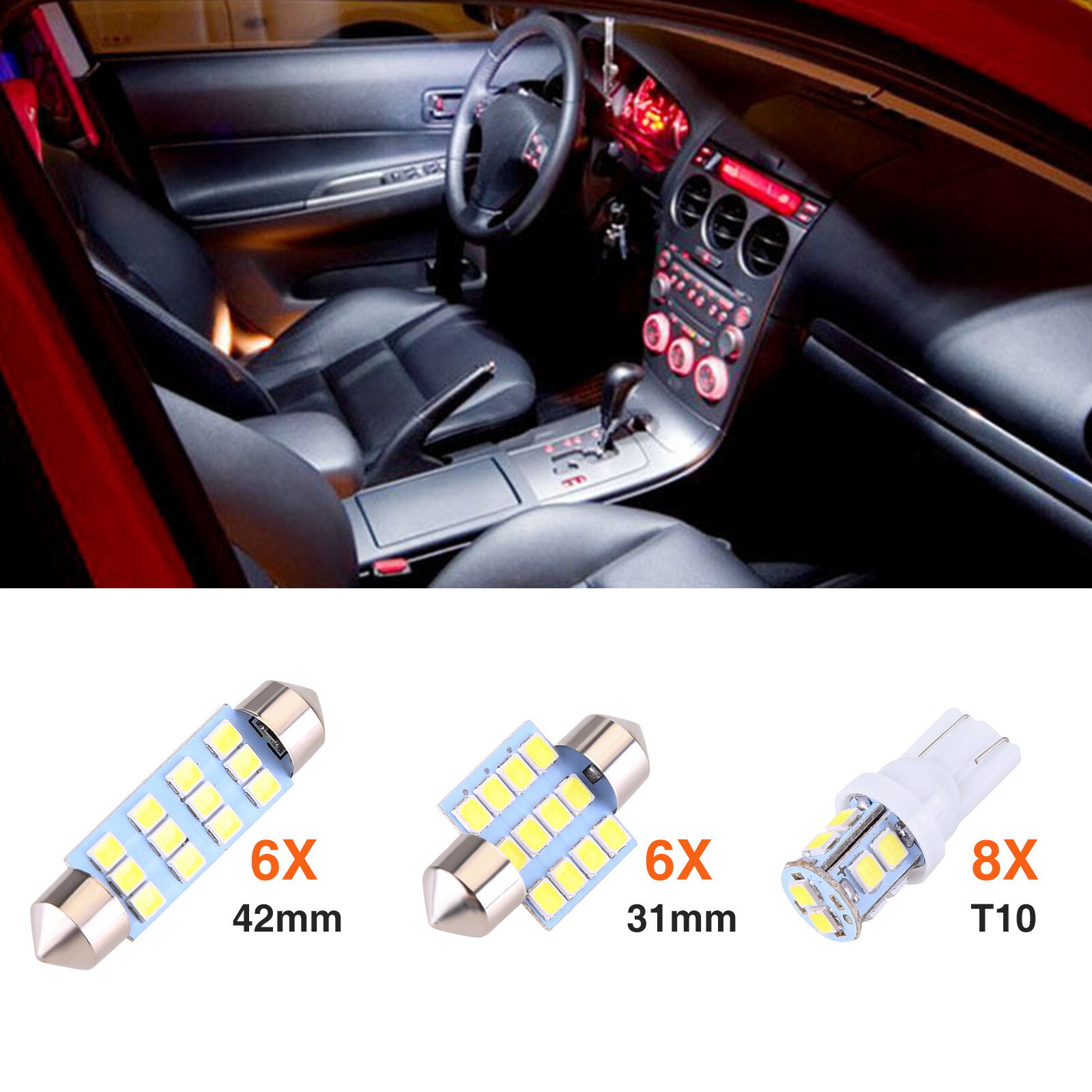 20pcs LED Light Bulbs Interior Kit Car Trunk Dome License Plate Lamp 6000K