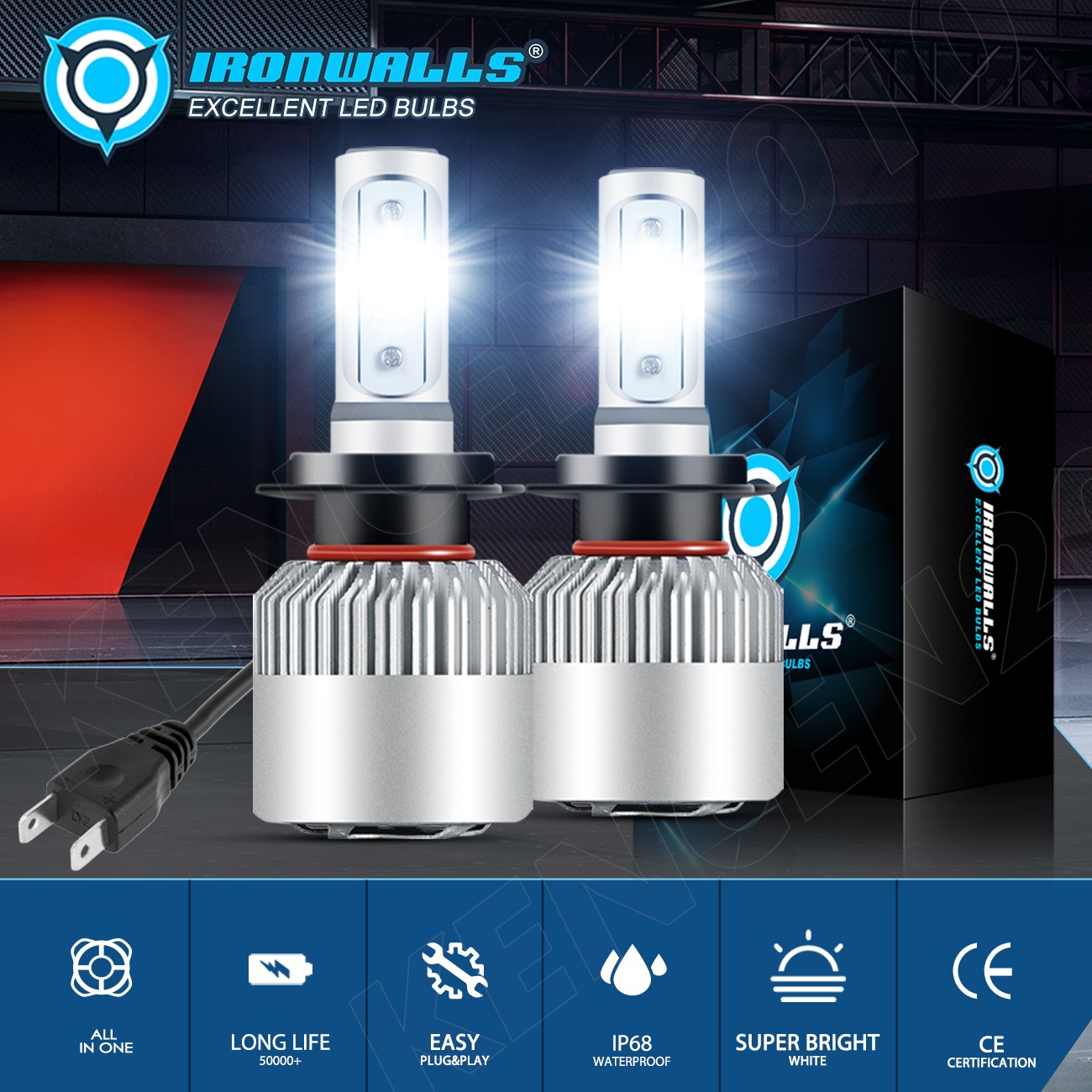 8-sides H7 LED Headlight Conversion Kit High/Low Beam Bulbs 6000K Super Brighter