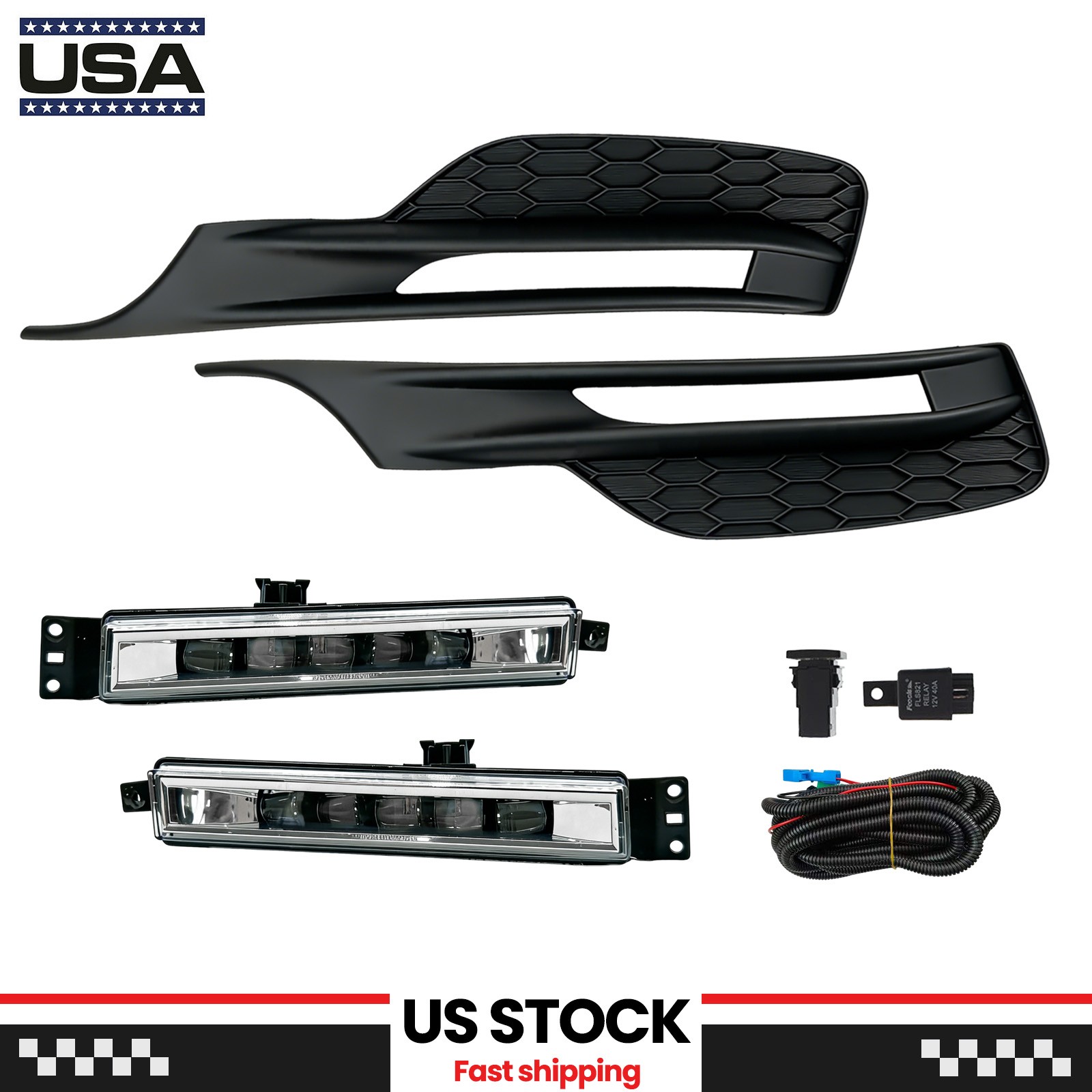 Pair Fog Lights Lamps For 2016-2017 Honda Accord Sedan 4Dr LED w/Cover Wiring