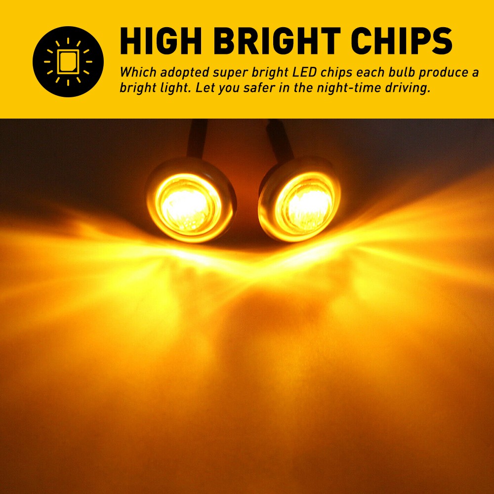 Truck Trailer 20X Chrome Amber Marker Light 3/4″ LED Round Clearance Side Lights