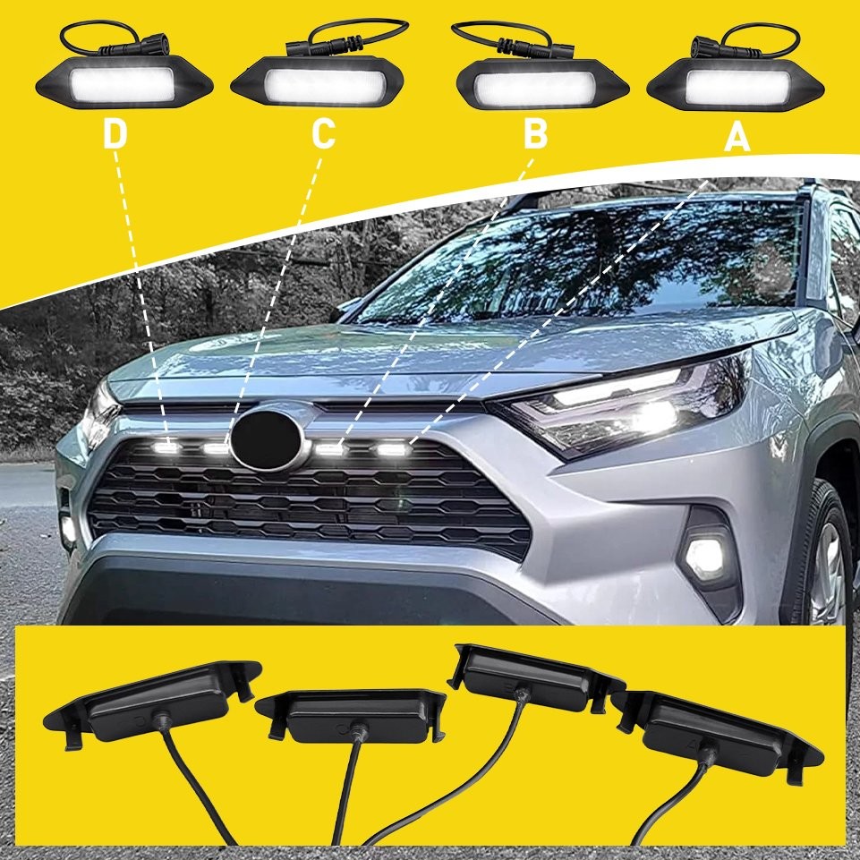 LED Grille Lights White/Amber Smoked Lens For Toyota RAV4 2019-2024 LE SE XLE