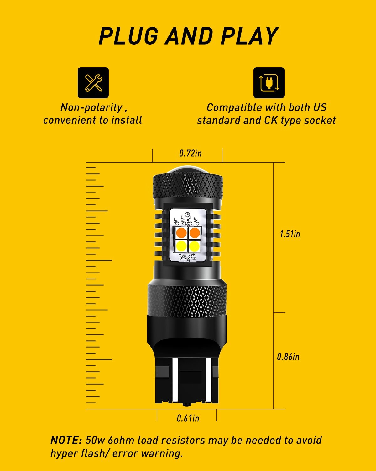 16-SMD 7443 7444 LED Turn Signal Switchback 3000K/6000K DRL Parking Light Bulbs