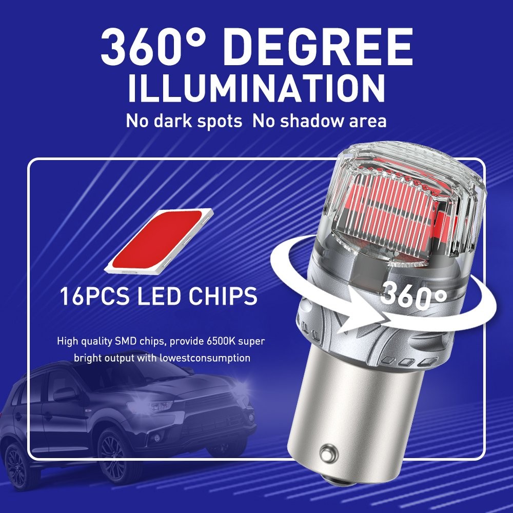 2-20 Red 1156 LED Brake Stop Tail Signal Brake Light Bulb Silver-Body BRS Bright