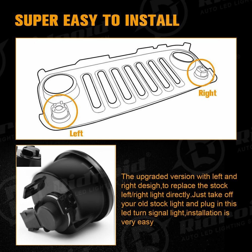 Front Smoke Lens LED Turn Signal + Fender Flare Side Light For Jeep Wrangler JK