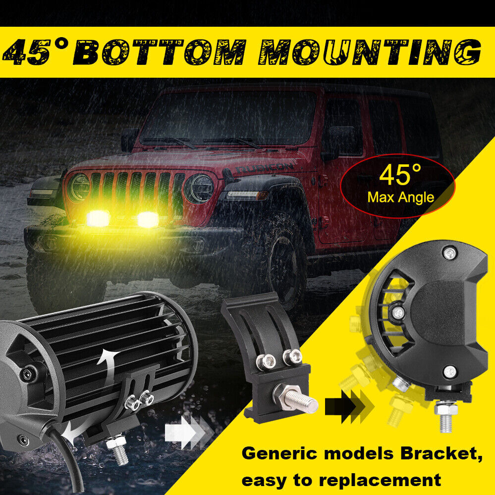 4x 7″ Yellow LED Driving Light Spot Pods Fog Lamps Fit Peterbilt Mack Semi Truck