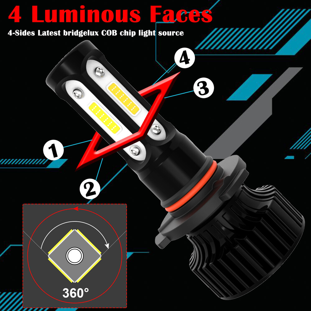 4-Side 9005 9006 Combo LED Headlight Kit High Low Beam Bulb 6000K 4800W 720000LM