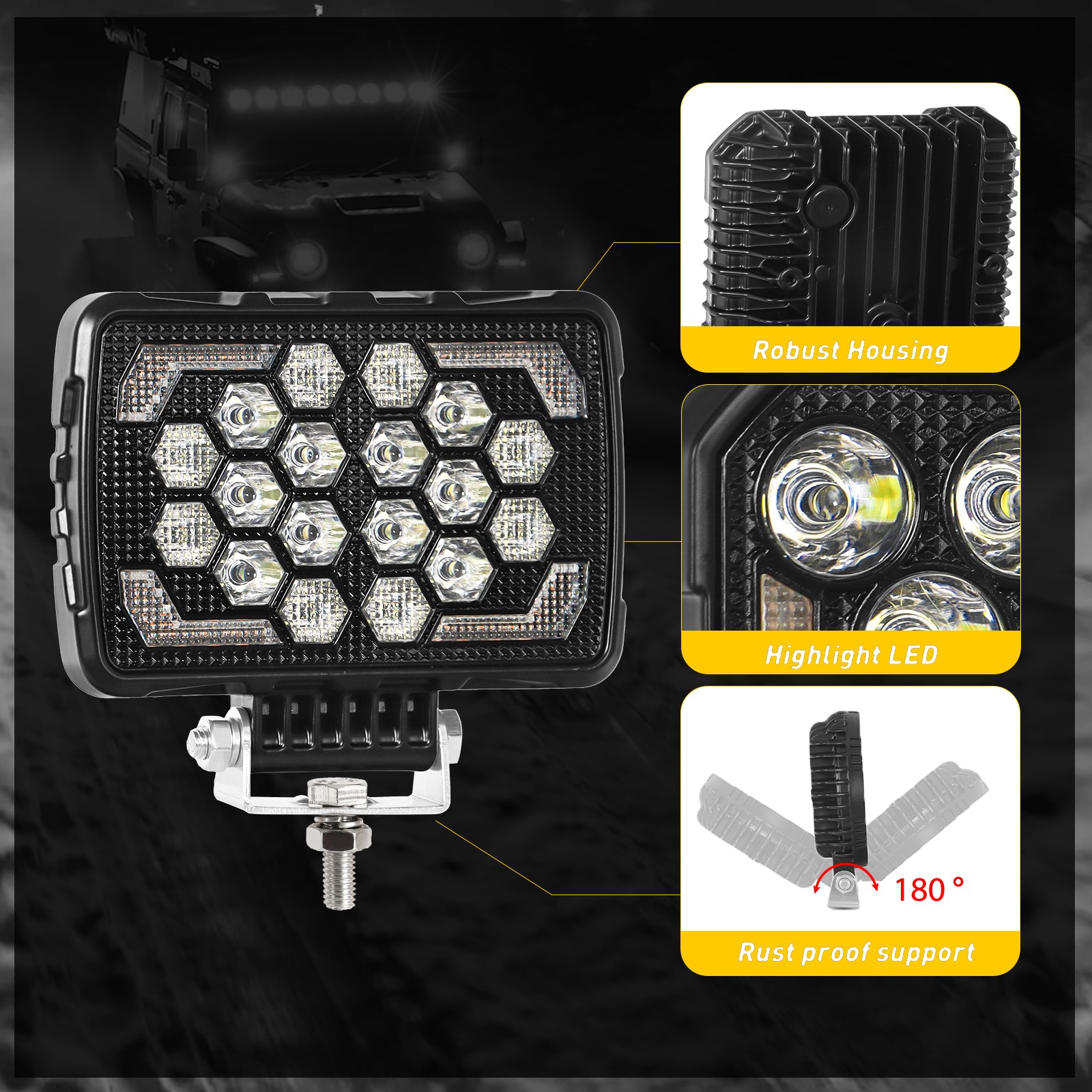 5.7″ Square LED Work Light Bar Spot Pods Fog Light Driving Offroad UTV Amber DRL