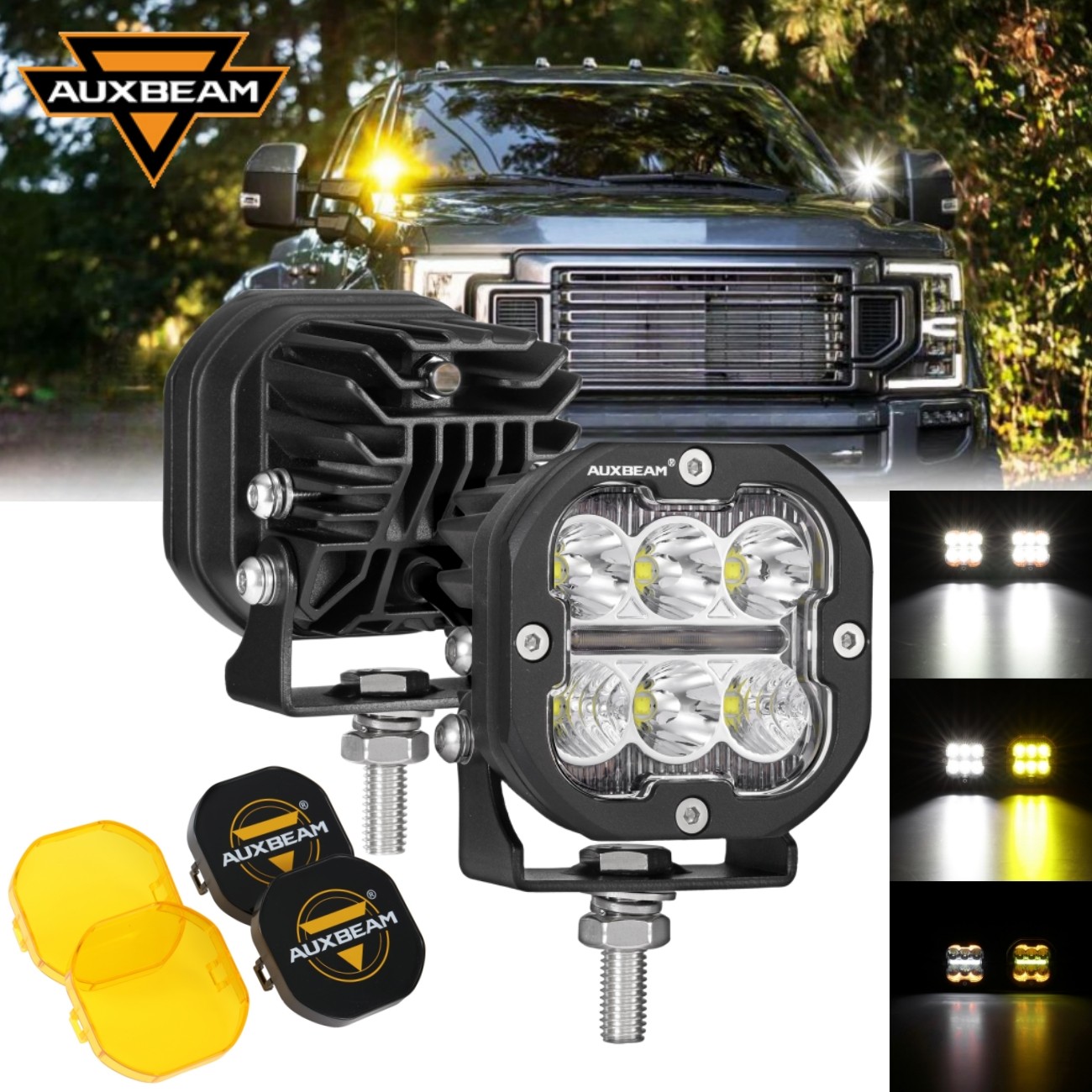 2x AUXBEAM 3″ 84W Amber White LED Pods Cube Driving Lights Spot Flood for Toyota