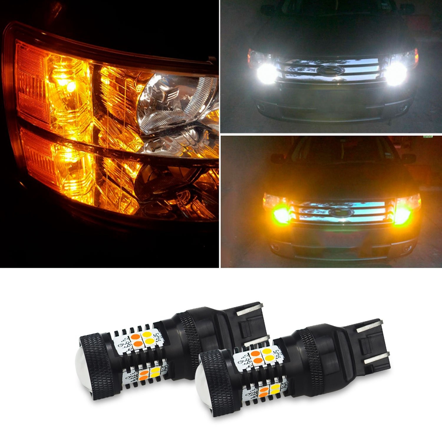 16SMD-3030 LED Turn Signal Parking/DRL Lights 7443 Switchback Super Amber White